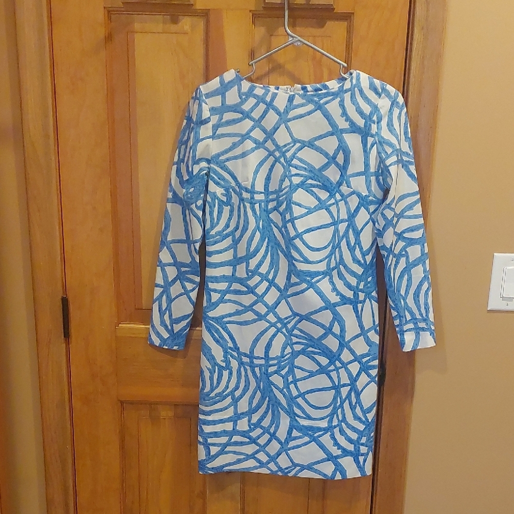 Vintage Anne Fogarty Blue and White Patterned Dress